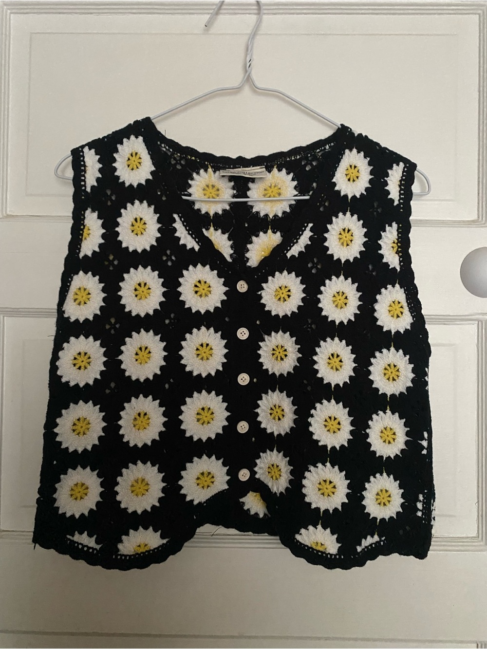 Crochet Daisy Button-Front Tank Top